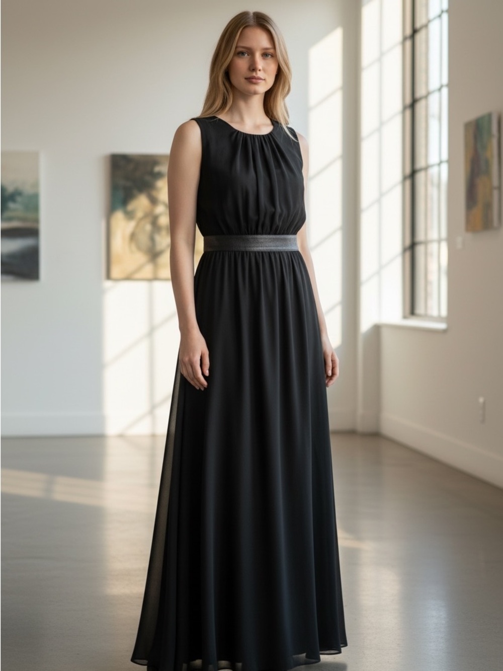 Steve Madden Black Sleeveless Maxi Dress with Defined Waist